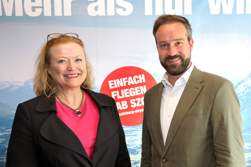 Flughafenchefin Bettina Ganghofer und Aufsichtsratsvorsitzender Stefan Schnöll